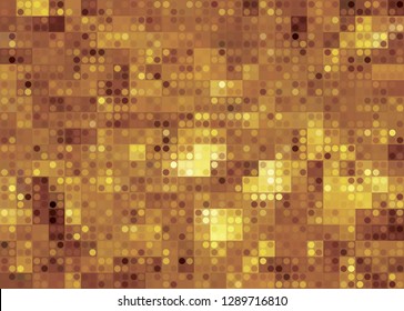 Vector abstract background wavy pattern with geometrical fish scale layout. Golden yellow circles on a dark black background. Fan shaped garlands .Wallpaper, textile patch, wrapping paper, page fill