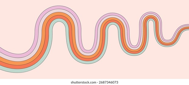 Vector abstract background of wavy rainbow line. Cute colorful striped pattern in retro style