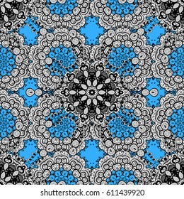 Vector abstract background with white repeating elements on a blue background. Seamless oriental classic white pattern.