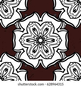 Vector abstract background with white repeating elements on a brown background. Seamless oriental classic white pattern.