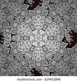 Vector abstract background with white repeating elements on a brown background. Seamless oriental classic white pattern.