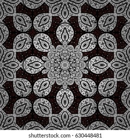 Vector abstract background with white repeating elements on a brown background. Seamless oriental classic white pattern.