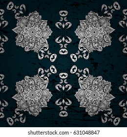 Vector abstract background with white repeating elements on a blue background. Seamless oriental classic white pattern.