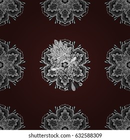 Vector abstract background with white repeating elements on a brown background. Seamless oriental classic white pattern.