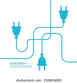 Vector abstract background with wire plug and socket. Concept connection, disconnection, electricity.