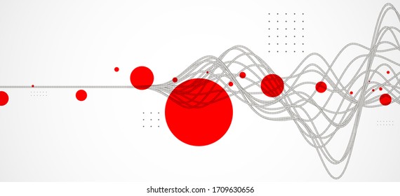 Vector abstract background with a wireframe dynamic waves, line and particles. 