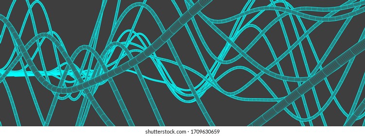 Vector abstract background with a wireframe dynamic waves, line and particles. 