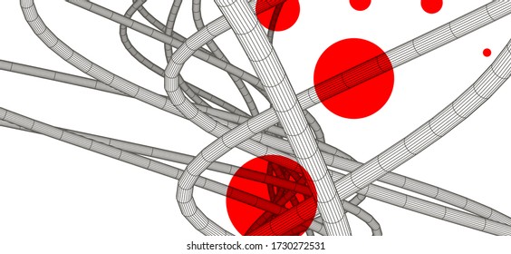 Vector abstract background with a wireframe dynamic waves, line and particles.
