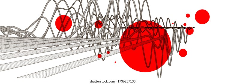 Vector abstract background with a wireframe dynamic waves, line and particles.