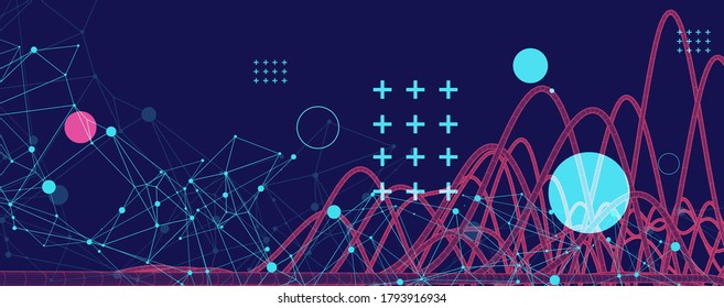 Vector abstract background with a wireframe dynamic pipes, line and particles. Plexus effect.