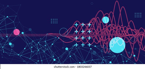 Vector abstract background with a wireframe dynamic pipes, line and particles. Plexus effect.
