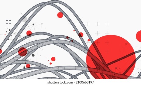 Vector abstract background with a wireframe dynamic pipes, line and particles.