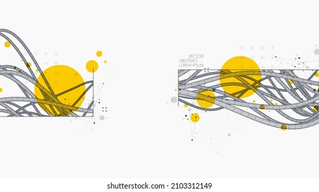 Vector abstract background with a wireframe dynamic pipes, line and particles.