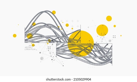 Vector abstract background with a wireframe dynamic pipes, line and particles.