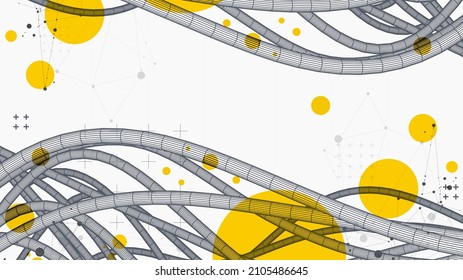 Vector abstract background with a wireframe dynamic pipes, line and particles.