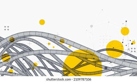 Vector abstract background with a wireframe dynamic pipes, line and particles.