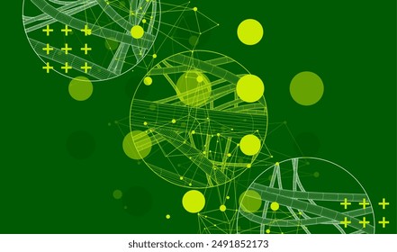 Vector abstract background with a wireframe dynamic pipes, line and particles inside circle.