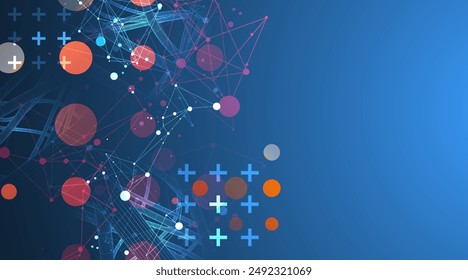 Vector abstract background with a wireframe dynamic pipes, line and particles inside circle. 
