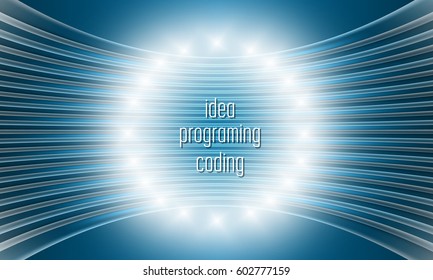 Vector abstract background with the words idea, coding, programing and circular lights