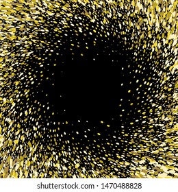 Vector abstract background. Yellow gold confetti on black background.