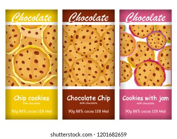 Vector abstract backgrounds for food, sweets packages. Labels or stickers, perfect for chocolate bar, cookies, chocolate chip, gingerbread and other pastry. Yummy color palette