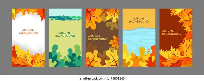 Vector abstract backgrounds set. Autumnal set of social media stories design templates. Element for design business cards, invitations, gift cards, flyers, brochures, banners, posters. 
