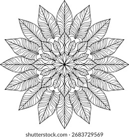 Vector abstract Balinese inspired leaf mandala ornament, floral decorative pattern for packaging and branding projects