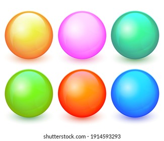 Vector abstract balls set. Collection of colored 3d balls with glares and shadow isolated on white background. Modern glossy spheres set for badges, buttons, icons and other your design. EPS10