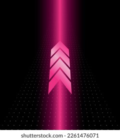 vector abstract banner with an arrow in pink color. illustration with an arrow going up and dots in the background