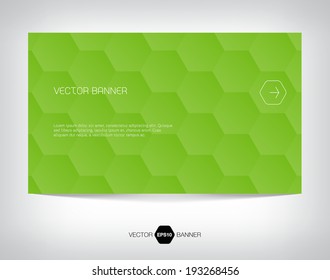 Vector abstract banner with bright green geometric hexagonal background