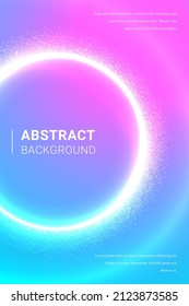 Vector Abstract Banner Design. Neon Glitch Round Frame. Pink and Turquoise Holographic Background. 