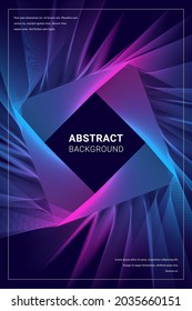 Vektor abstraktes Bannerdesign. Rosa und blau Outline Neondekoration. Irisierende Rhombus-Form. Moderner Hintergrund. Weißer Text.
