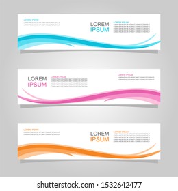 Vector Abstract Banner Design Web Template Set Of 3. Abstract Geometric Background Used For Letterhead, Header, Footer, Layout, Landing Page And Print Media