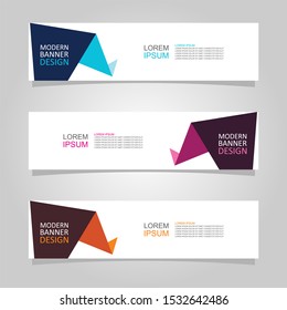 Vector abstract banner design web template set of 3. Abstract geometric background used for letterhead, header, footer, layout, landing page and print media