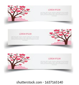 Vector abstract banner design web template. Love and heart design banner web template on white background. Header footer Web Design Elements. Collection of web banner template