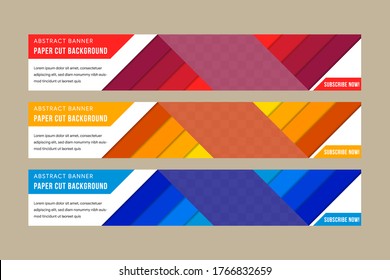 Plantilla web de diseño de pancartas abstractas de vectores. conjunto de banners de sitios web horizontales modernos con formas diagonales coloridas para la construcción, el trabajo en equipo, la tecnología, la comunicación. Limpiar encabezado con recorte de papel superpuesto