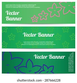 Vector abstract banner with flowers on green background