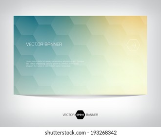 Vector Abstract Banner With Light And Smooth Subtle Blue And Yellow Geometric Hexagonal Background