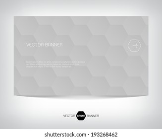 Vector abstract banner with light and smooth gray geometric hexagonal background