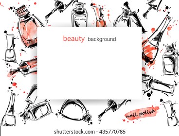 Vector abstract banner with nail polish. Beauty and fashion. Watercolor.