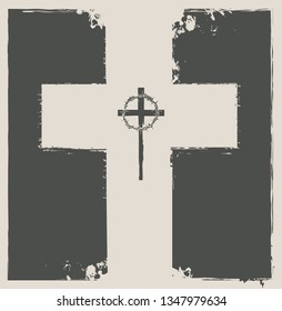 Vector abstract banner on the religious theme with cross and crown of thorns