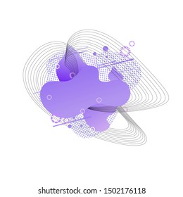 Vector Abstract Banner Sign Template, Purple Violet Color, Liquid Organic Spares, Thin Deformated Lines, Design Element Isolated on White Background.