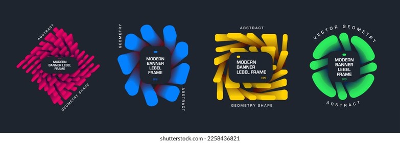 Vector abstract banners, gradient colored elements in geometric shapes, EPS10. Set of creative templates with illustration, frame for text, presentation tag with design, modern composition