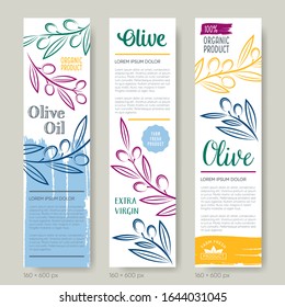 Vector abstract banners with hand drawn olive branches