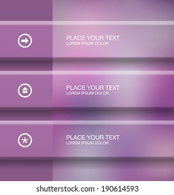 Vector abstract banners with light purple blurry bokeh background