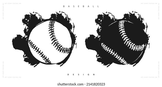 Vector abstract baseball ball isolated on white background. Illustration for t-shirt design, brush style. 