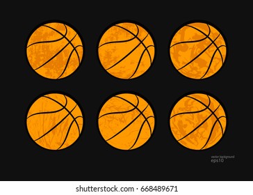 Vector abstract basketball, icon, symbol, set balls isolated, ink texture, hand drawing, grunge, urban style. Element for the design of a banner, a poster, a print for a T-shirt.