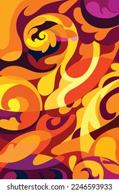 Vector abstract batik uses a leaf model with geometric shapes and full color. Perfect for banners. posters, etc.