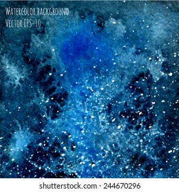 vector abstract beautiful deep blue watercolor cosmic background with white splashes