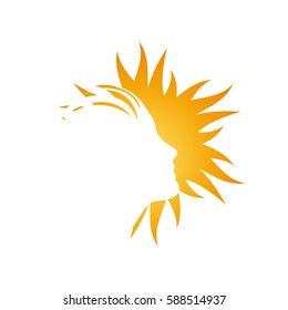 Vector abstract beautiful girl in the sun. Beauty and spa concept.